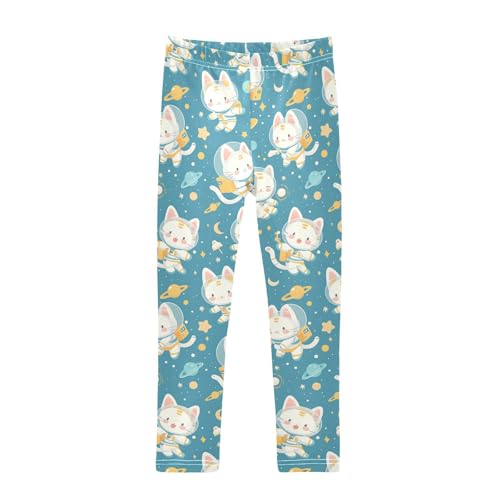 KLL Cute White Cat Astronaut Floating in Space Toddler Girls' Basic Leggings Stretch Full Length Activewear Sports