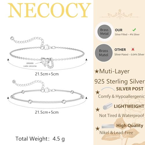 NECOCY Dainty Initial J Heart Silver Anklets for Women - Waterproof 925 Sterling Silver Filled Beach Jewelry Set - Image 4