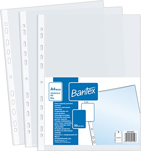 Prospekthüllen/Abhefthülle für Kataloge A4+ MAXI Bantex, matt und genarbt, aus Polypropylen-Folie 90 µ (extra stark 0,09mm), 50 Stück Cover
