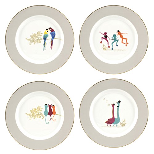 Sara Miller for Portmeirion, Cake Plates Range II Set of 4 Boxed Set, White/Gold