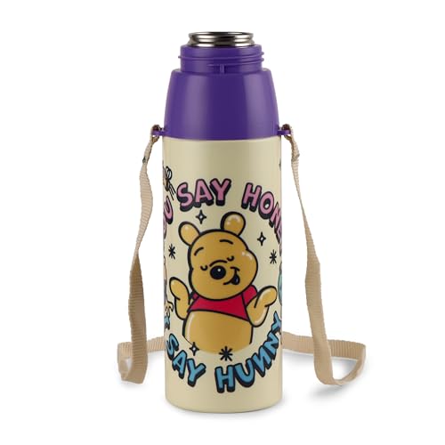 Image of CELLO Kidzbee Orb 400 Inner Steel Insulated Water Bottle 380 ml, Purple | 3D Touch & Feel Hunny Bear Design, Leakproof Flip Top Spout, Easy to Carry, Cold Water Bottle for Kids School