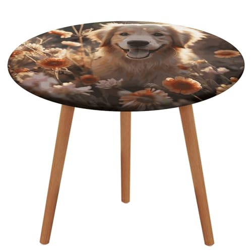 Nappe ronde ajustée extensible Golden Retriever imperméable pour table à manger