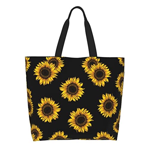 bositigo Funny Sunflower Theme Grocery Large Tote Bag for Women Yellow Floral Print Shoulder Reusable Beach Shopping Handbags Casual Travel Polyester Sunflower Gifts for Teacher Mother