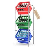 Blumixx Getränkekistenregal aus Stahlrohr - Platzsparender Kistenständer für 3 Kästen (50x30x116 cm) - Robustes Regal für Wasser, Bier & Leergut - Kasten Organizer für Keller, Garage & Lager