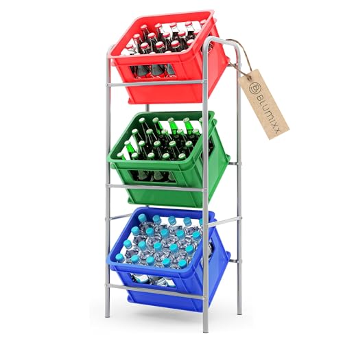 Blumixx Getränkekistenregal aus Stahlrohr - Platzsparender Kistenständer für 3 Kästen (50x30x116 cm) - Robustes Regal für Wasser, Bier & Leergut - Kasten Organizer für Keller, Garage & Lager