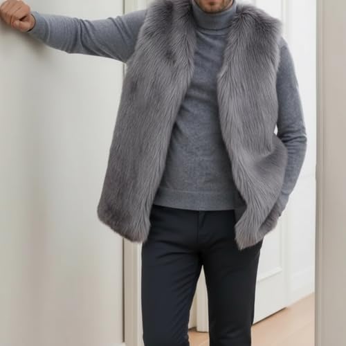 Image of Colf Men's Winter Sleeveless Faux Fur Vest Short Coat | Mens Faux Fur Jacket, Short Coat , Sleeveless Waistcoat, Winter Overcoat, Fluffy