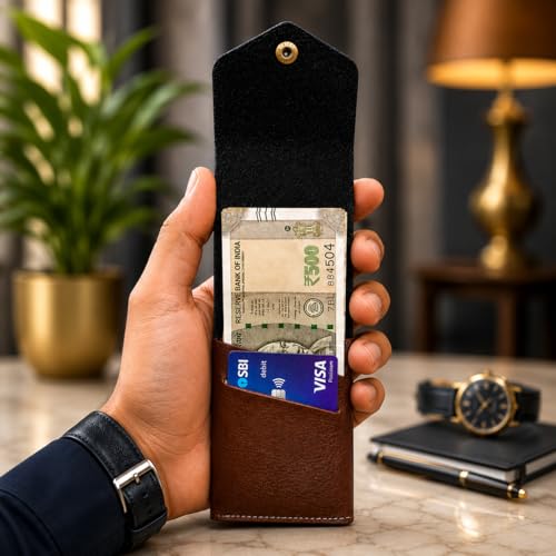 Image of Genuine Leather Vertical Slim Wallet for Men | Pull-String Quick Card Access | RFID Blocking Minimalist Wallet | Compact Front Pocket Wallet with Button Lock (Customized Wallet)