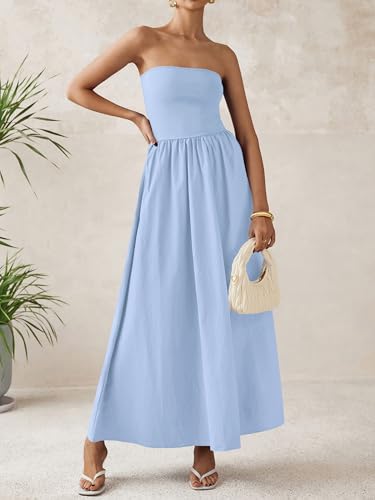 Image of PRETTYGARDEN Women 2026 Summer Elegant Strapless Maxi Dress Tube Top Dress A Line Flowy Long Wedding Party Cocktail Dresses