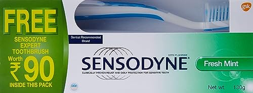Image of Sensodyne Sensitive Toothpaste Fresh Mint - 130 G Relieves,Cold Relief,Freshness,Freshening,Clean Plus Free Expert Sensitive Toothbrush