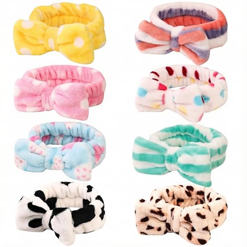 Stocking Stuffers for Teen Girls, 8 Pack Bow Spa Skincare Headband for Washing Face, Christmas Gifts Spa Party Favors Bulk Gifts for Teens Girls