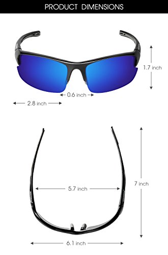 Polarized Sports Sunglasses for Men Women Cycling Fishing Outdoor Driving Golf Baseball Glasses TR Unbreakable (Black-Blue)