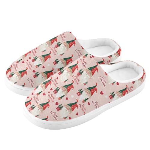 Fuzzy Memory Foam Slippers for Women/Men Gnomes Red Green Hats Pattern Fluffy Winter House Shoes Indoor and Outdoor4