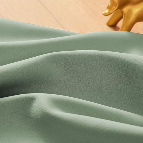Image of Light Green Pom Poms Blackout-Curtains 95 inch Bedroom Window Curtains for Living Room Triple Weave Half Blackout Window Curtains for Hotel Guest Room Drapes 52 inchw x2 Panels Rod Pocket Sage