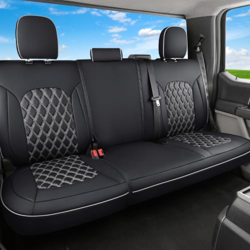 Image of Huidasource Rear Car Seat Covers Fit for Toyota Tacoma 2016-2023 Double & Crew Cab SR SR5 Limited TRD Sport /Pro /Off Road, Split Rear Bench Back Row Leather Seat Cover (Back Row /Black&White)