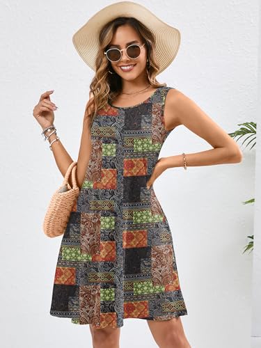 Image of Heymoments Women's Summer Dresses Sleeveless Casual Fashion Loose Swing Button Down Beach Dress with Pockets