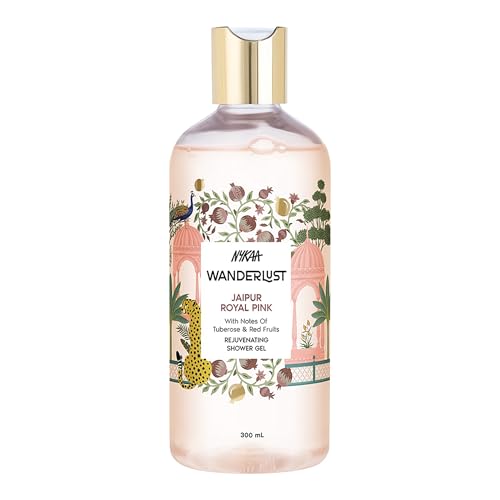 Wanderlust Jaipur Royal Pink Shower Gel, 300 ml| Nourishes & Rejuvenates | Gentle Cleanser| Refreshing bodywash | Enriched With hydrating Glycerine | Paraben-Free, Vegan | Suitable for All Skin Types