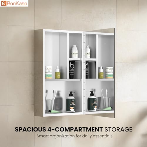 Image of BonKaso Premium Bathroom Cabinet with Mirror | 304 Stainless Steel Wall-Mounted Mirror Cabinet for Wash Basin & Bathroom Storage (10x16 Inch, Chrome Finish)