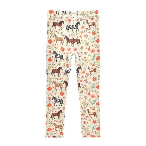 senya Girls Printed Leggings Yoga Pants Horse Flowers Grass Pattern for Kids in 4t to 10 Years, 4T2