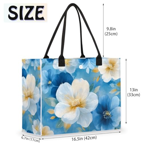 White Blue Flower Tote Bag for Women Large Beach Bag Reusable Tote Bags for Work Travel Beach Shopping2