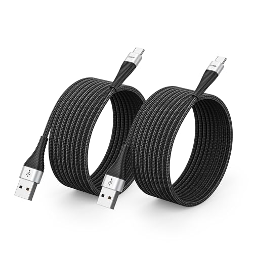 Image of Extra Long USB to USB C Cable 15FT 2Pack, Type A to Type C Cord Fast Charging Braided Charger for iPhone 17 Pro Max, 16 /15 Plus, iPad Pro /Air /Mini /10, Samsung, Pixel, Moto, Android Phones - Black