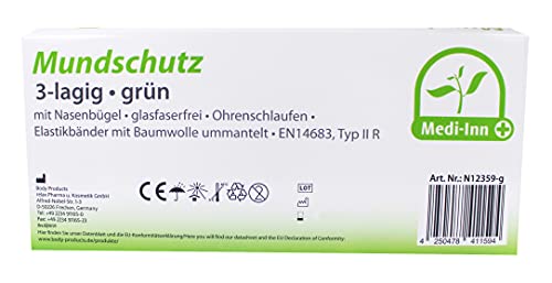 Medi-Inn+ Mundschutz Typ IIR, 3-lagig, grün, medizinische Gesichtsmaske mit Ohrschlaufen – Bild 5