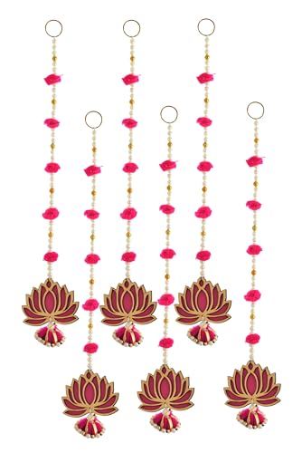 Sanvatsar Home Pink Lotus Hanging | Diwali Showpiece Gift, Corporate Gift, Diwali Decoration, Home Decoration, Set of 6