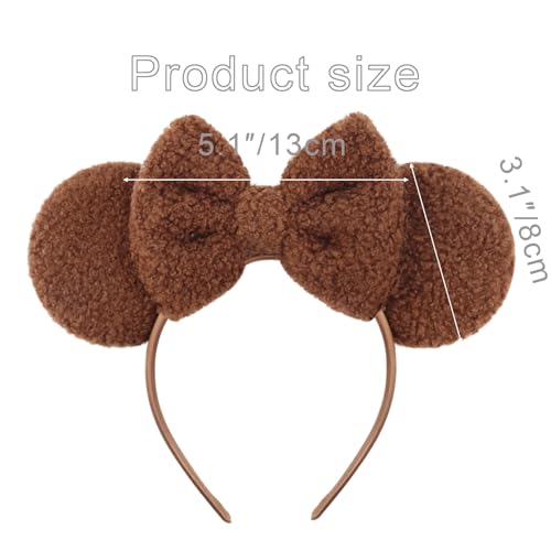 Image of DRESHOW Wool Mouse Ears Bow Headbands Fluffy Hair Bands Bow Hairband Soft Plush Headwear Party Decoration Cosplay Costume for Women