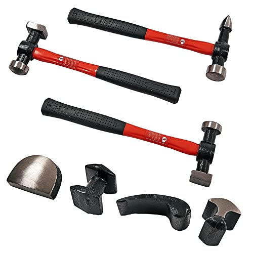 Voche 7 Piece Auto Body Dent Removal Panel Beating Tool Kit Fibreglass Hammers & Steel Dollies