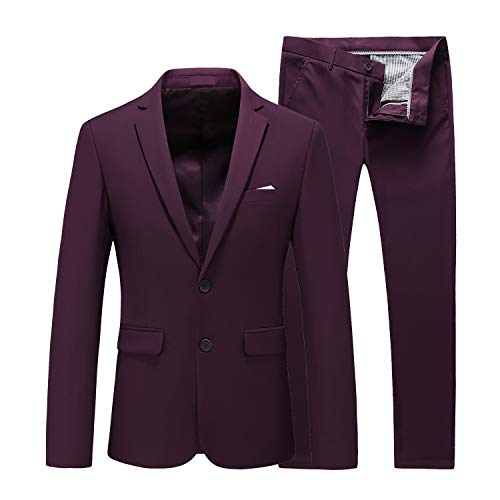 UNINUKOO Mens Two Piece Groom Suit Wedding Formal Dinner Dance Party Skinny US Size 30 (Label Size M) Wine Red