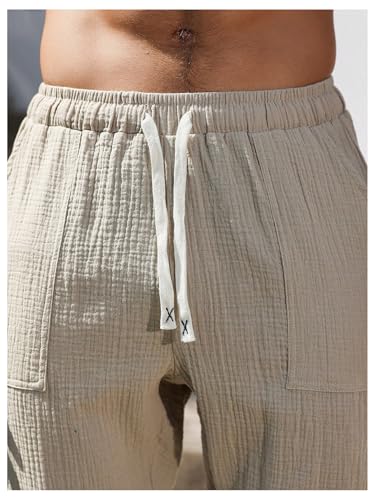GORGLITTER Men's Straight Leg Cropped Pants Drawstring Waist Casual Trousers with Pockets4