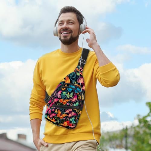 Mochila sling de entrenamiento con estampado de mariposas riñonera cruzada ideal para viajar 6