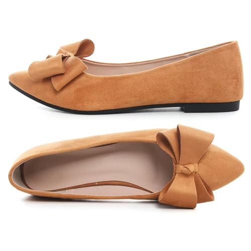 Image of TN TANGNEST Flats Shoes Women Comfort Casual Loafers | Classic Pointed Toe Bowknot Flats Cute Slip On Flats, Wear to Work Travel Walk