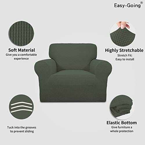 Image of Easy-Going Stretch Chair Sofa Slipcover 1-Piece Couch Sofa Cover Furniture Protector Soft with Elastic Bottom for Kids, Pet. Spandex Jacquard Fabric Small Checks (Chair, Olive Green)