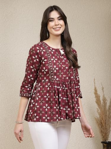 Image of Stylum Women's Dabu Printed Cotton Peplum Top