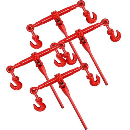 Image of Ratchet Binders, Load Binder 3 /8 inch-1 /2 inch with 9200 LBS Working Load Limit, G70 Hooks and Adjustable Length, for Tie Down Hauling Towing, 4 Pack, Red