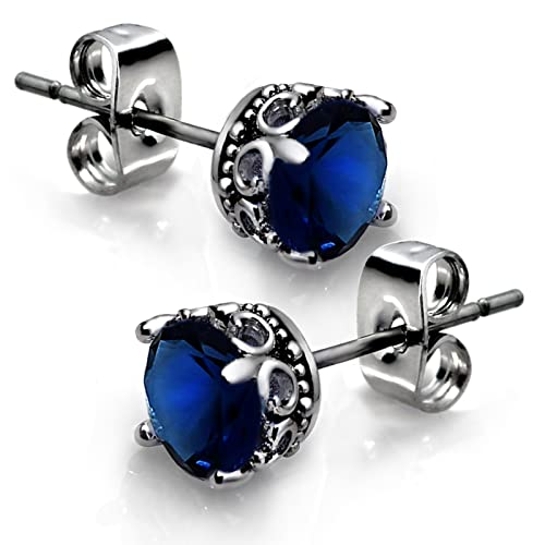 Blue Earrings Hypoallergenic Retro Black Crown Stud Earrings for Women Mens Gift Jewelry