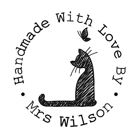 Personalised Cat and Butterfly Design Handmade with Love by Stamp Custom Self Inking Wedding Stamps Round Diameter 1.65inch 1pc Return Flash Stamper Beautiful Symbol of Love Couple Gifts Signet Seal Cover