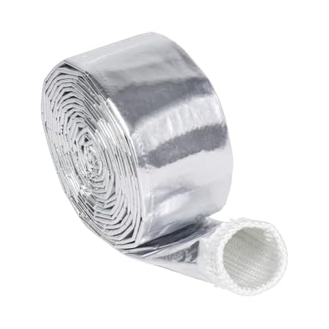 FOURUB Automotive Heat Shield Sleeve Aluminized Wire Sheathing Roll - Heat Resistant(485 Fahrenheit), Vapor Lock and Insulation Fuel Line HeatShields (1-1/2''-9ft) Cover