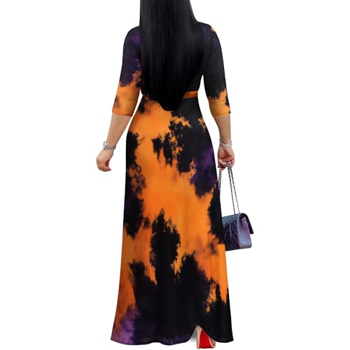 Image of PinkPatty Women's Print Maxi Dresses 3 /4 Sleeve Flowy Long Dress V Neck Wrap Tie Waist Sundress