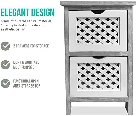 LIVIVO 'MINERVA' Grey Wooden Storage Tower Furniture Unit With Rattan Style Woven Box Baskets Ideal for Bedroom Office Bathroom (2 Drawer)