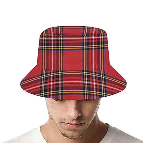 Red Black Buffalo Scottish Tartan Plaid Checkered Adults Beach Bucket Hat For Adults Fishing Fisherman's Cap Packable Travel Print Sun Hats #TOP4
