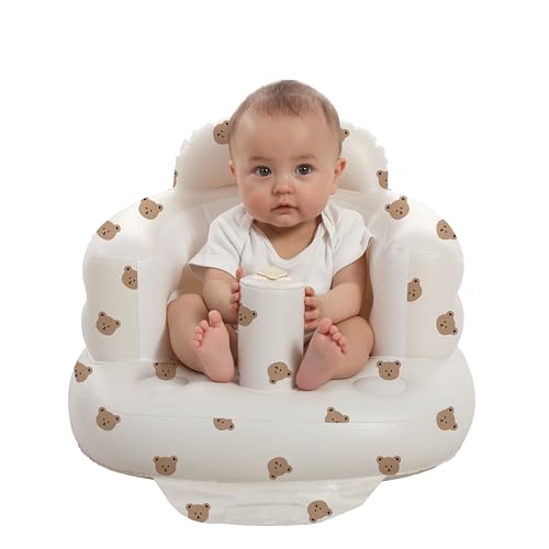 Image of AGITVPS Inflatable Baby Seat for Babies 3-36 Months, Built in Air Pump Baby Chair Sit Me up Floor Seat for Baby, Bumbo Seat for Learning to Sit, Feeding, Camping (Bear)