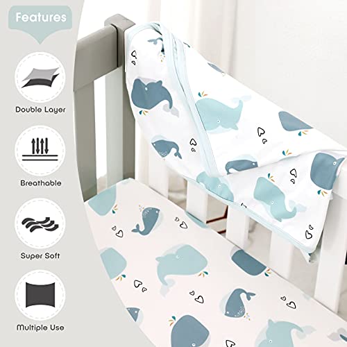 Image of GRSSDER Baby Blankets Super Soft Jersey Knit Swaddle Blanket for Baby Girls and Boys, Double Layer Receiving Blankets 34 x 44 Inches Extra Large for Baby Swaddling, Lovely Whale