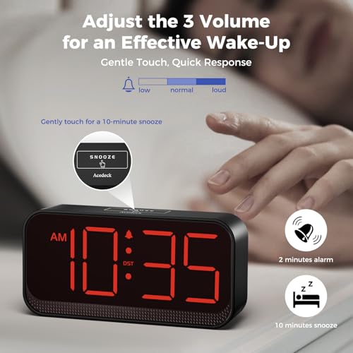 Acedeck Battery Operated Digital Clock: Cordless Small Alarm Clock for Bedroom Travel - Large Numbers 4 Dimmers for All Ages Red Digits - Thumbnail 6
