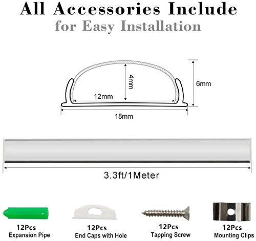 inShareplus 3.3ft/1M, 6 Pack Bendable LED Aluminum Channel System, U Shape, Silver Color, with Milk White Cover, End Caps and Mounting Clips, Aluminum Profile for LED Strip Light Installation