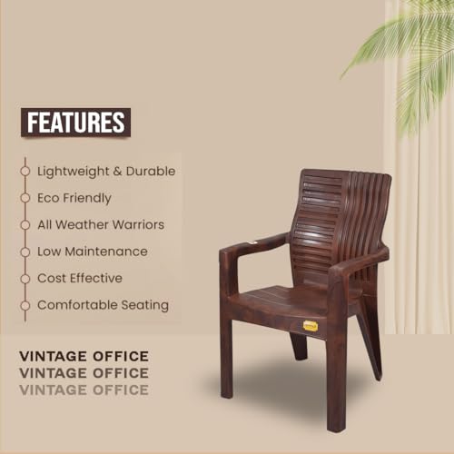Image of Anmol Heavy Duty High Back Chair | Titanium Classic Plastic Chair with Armrest | Strong & Comfortable Chair for Home, Office, Restaurant & Garden (Pack of 1)
