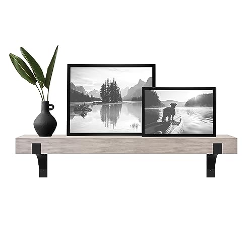 Image of Master & Co. Modern Floating Fireplace Mantel with Black Metal Brackets, Long Floating Shelves for Wall Decor, 48 inches, Gray Woodgrain