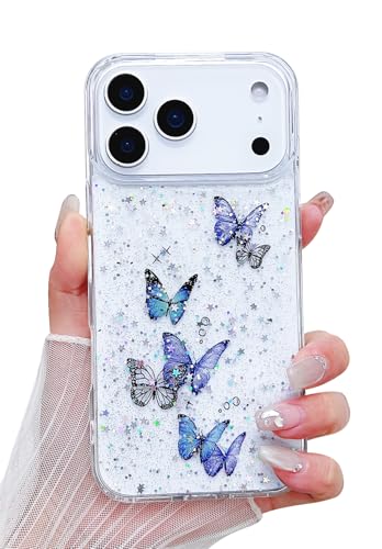 MUNDULEA Compatible with iPhone 17 Pro Max Case Clear Women Girls Butterfly | Soft TPU Stars Sparkle Glitter Anti-Scratch Shockproof Protective Cover - image 1