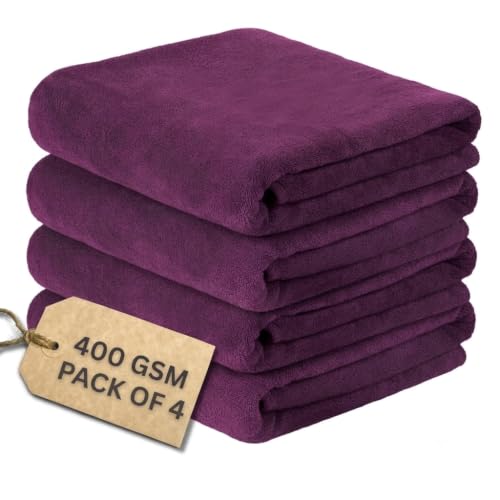 Image of CARZZO Microfiber Car Cleaning Cloth 400GSM - Pack of 4 (60x40cm) Super Absorbent Lint-Free Towels for Car Bike Cleaning