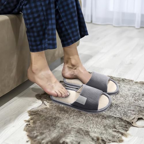 4 Paar Unisex Hotelslipper Set, GäStehausschuhe Hotelslipper, Leinen Hausschuhe, offener Zeh Pantoffeln, Gäste Slippers für Damen Herren, Waschbar Badelatschen für Spa, Party, Hotel